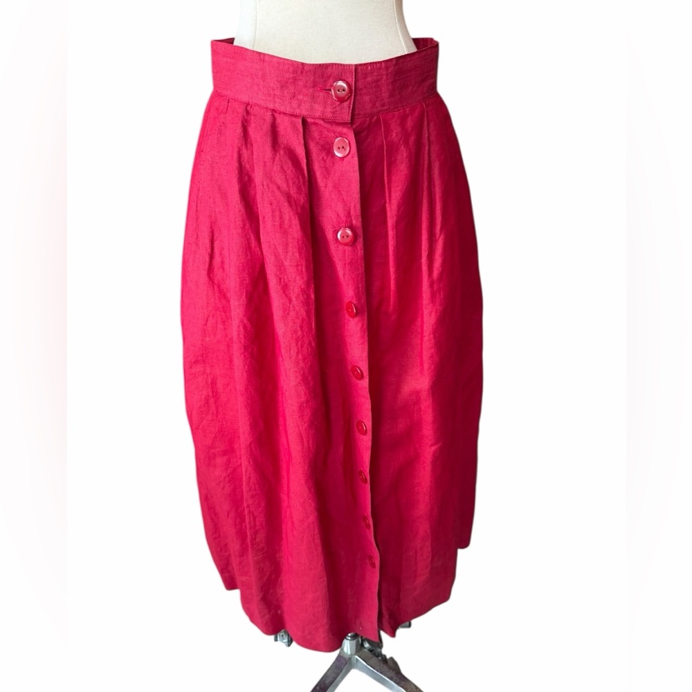 1980s/90s‎ Crazy Horse II Ramie/Cotton High-Waist Hip Pockets Front Button Skirt